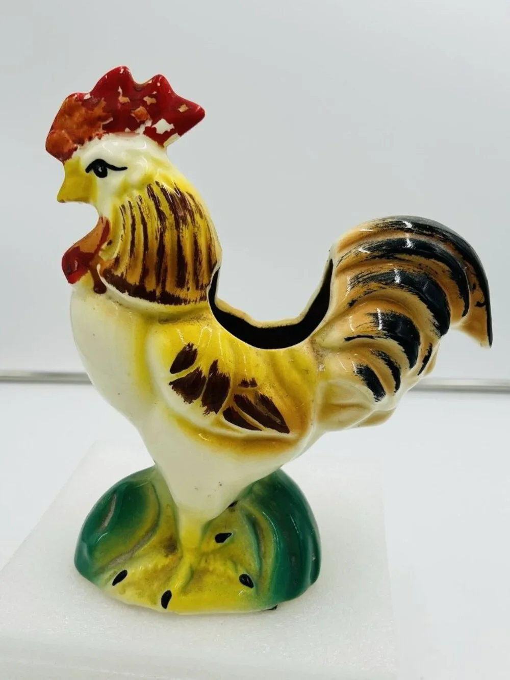 Vintage Ceramic Rooster Hen Planter Multicolor Farmhouse Country Pottery USA